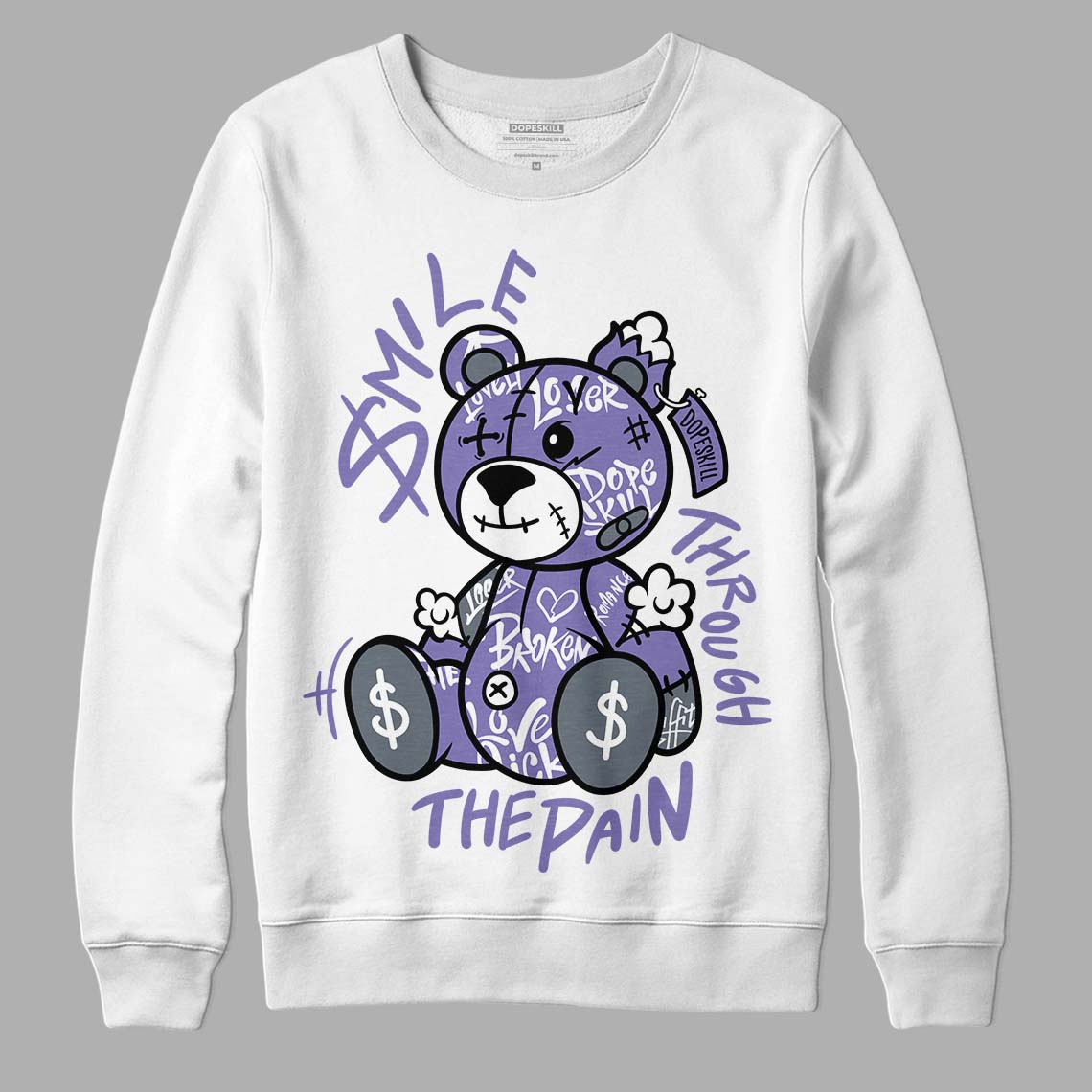 Jordan 5 Retro Low Indigo Haze DopeSkill Sweatshirt Smile Through The Pain Graphic Streetwear - White 