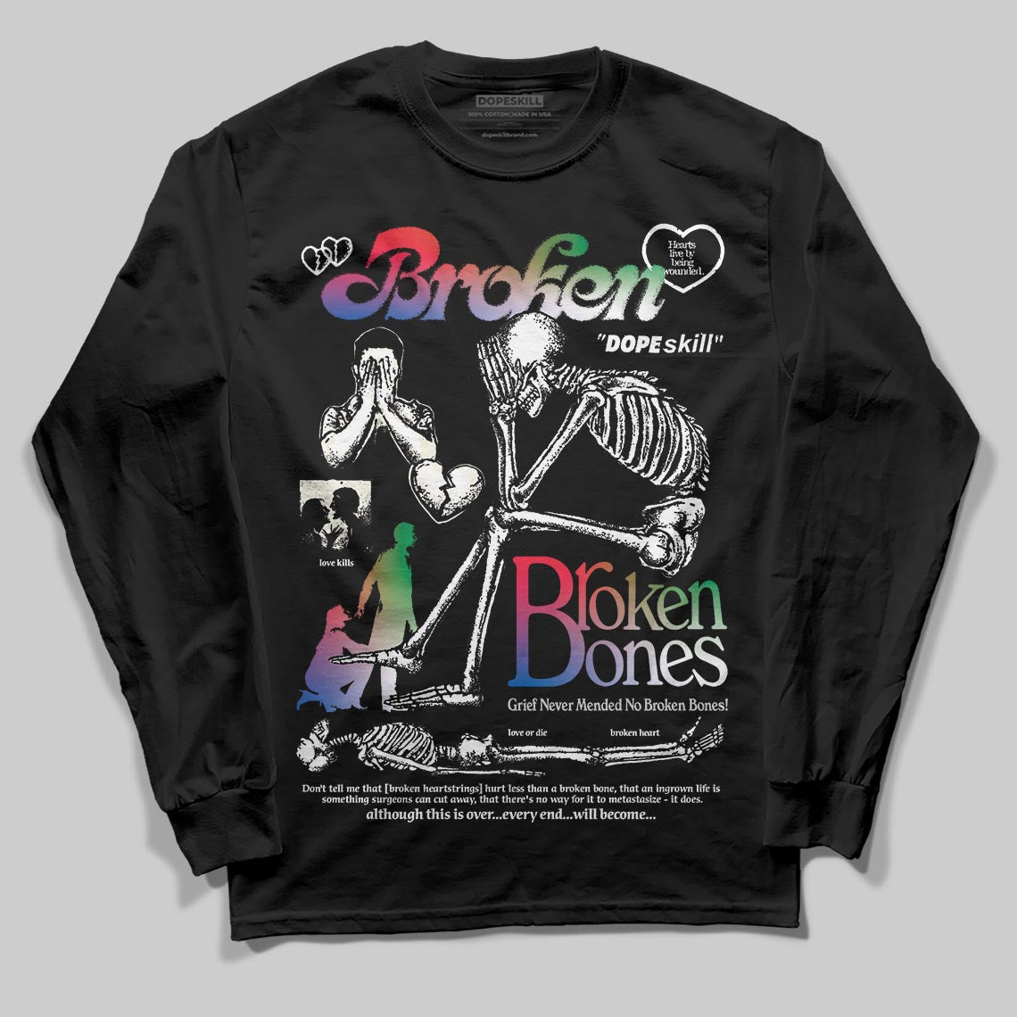Jordan 11 Retro 285 Atlanta DopeSkill Long Sleeve T-Shirt Broken Bones Graphic Streetwear - Black