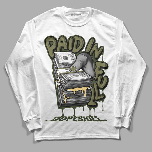 Jordan 4 Retro SE Craft Medium Olive DopeSkill Long Sleeve T-Shirt Paid In Full Graphic Streetwear - White