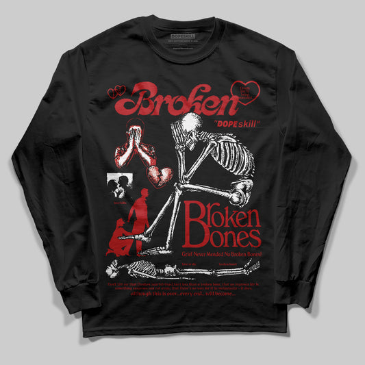 Jordan 12 Retro Flu Game (2025) DopeSkill Long Sleeve T-Shirt Broken Bones Graphic Streetwear - Black