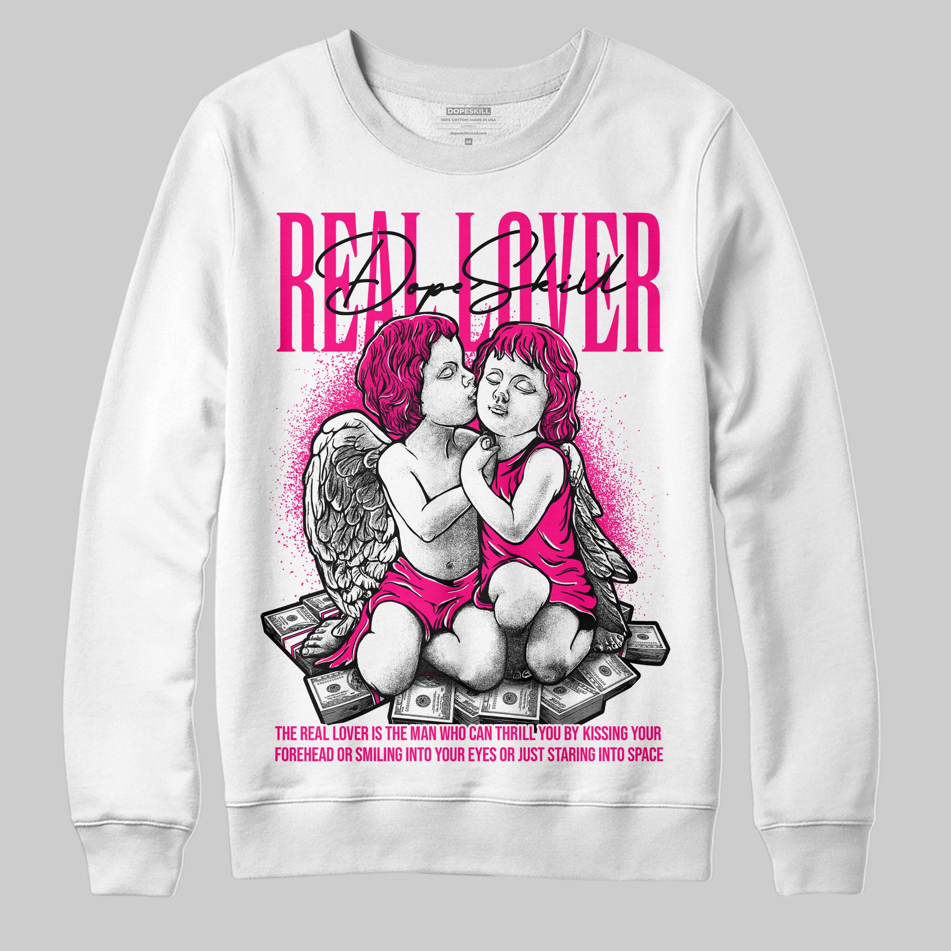 Jordan 1 Low GS “Fierce Pink” Dopeskill Sweatshirt Real Lover Graphic Streetwear - White