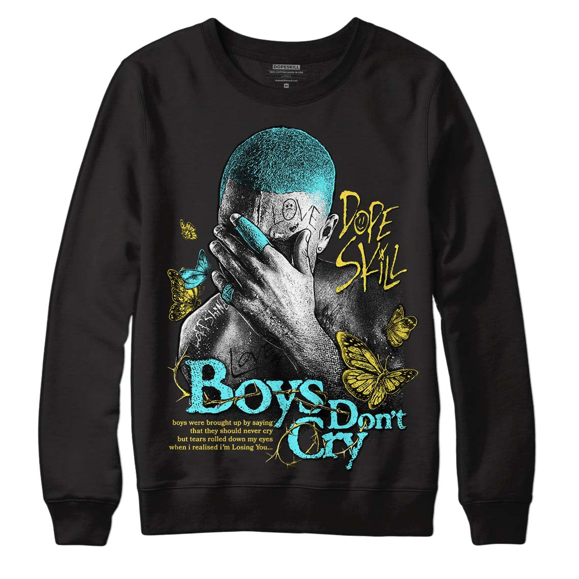 Jordan 5 Aqua DopeSkill Sweatshirt Boys Don't Cry Graphic Streetwear - Black