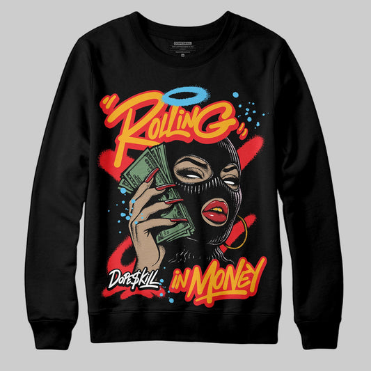 Red Sneakers DopeSkill Sweatshirt Rolling in Money Graphic Streetwear - Black