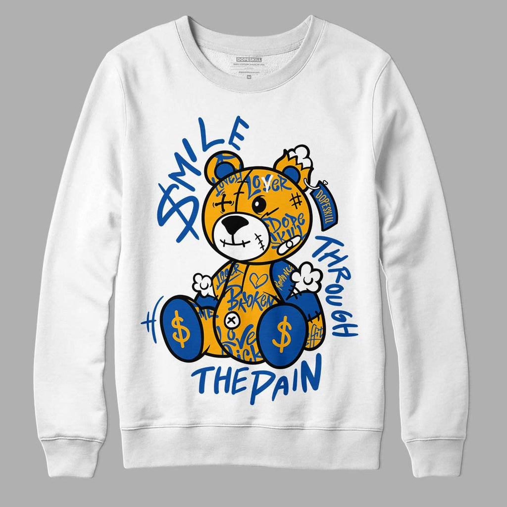 Dunk Blue Jay and University Gold DopeSkill Sweatshirt Smile Through The Pain Graphic Streetwear - White 
