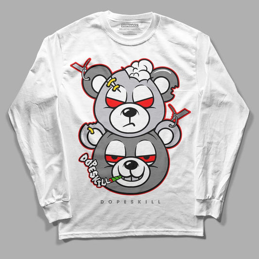 Grey Sneakers DopeSkill Long Sleeve T-Shirt New Double Bear Graphic Streetwear - White