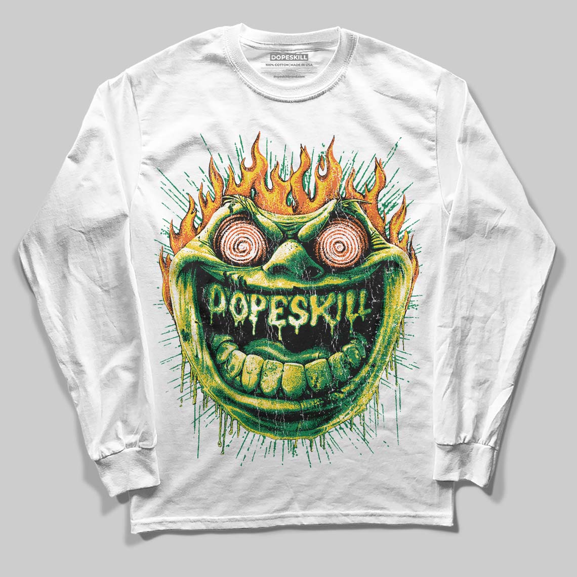 Green Sneakers DopeSkill Long Sleeve T-Shirt Hellfire Graphic Streetwear - White