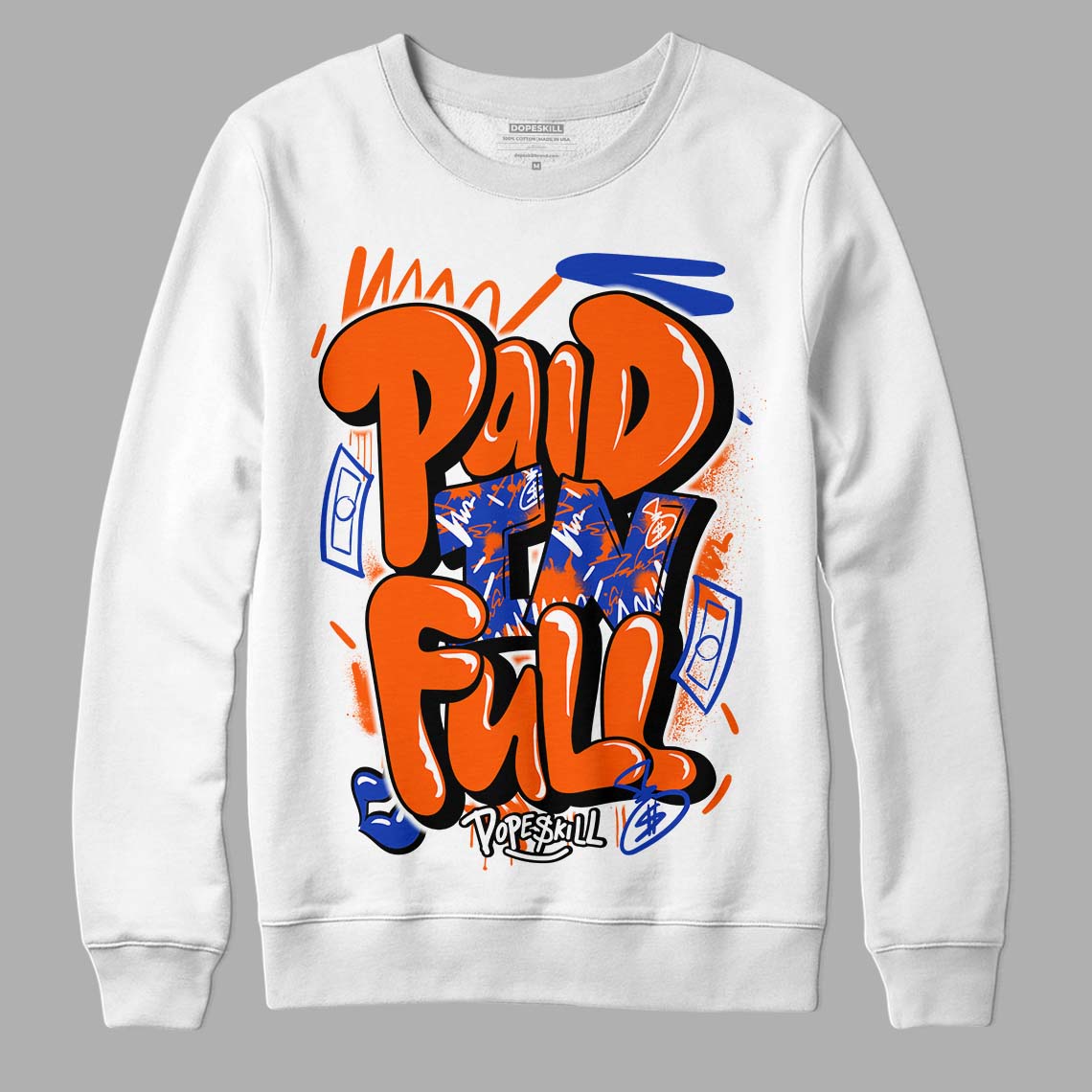 Dunk Low Futura Orange Blaze DopeSkill Sweatshirt New Paid In Full Graphic Streetwear - White