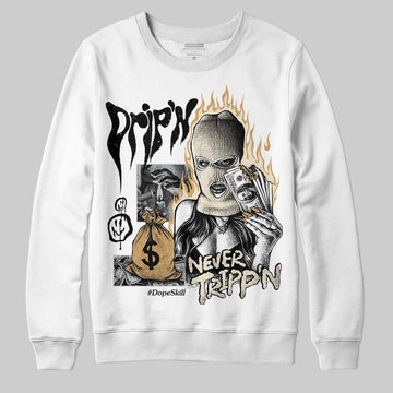 Jordan 5 Retro Reverse Metallic DopeSkill Sweatshirt Drip'n Never Tripp'n Graphic Streetwear - White