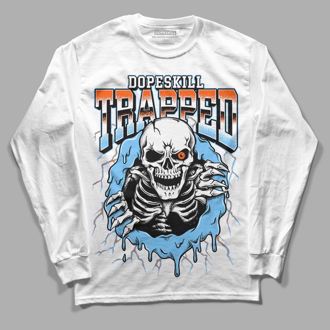 Dunk Low Futura University Blue DopeSkill Long Sleeve T-Shirt Trapped Halloween Graphic Streetwear - White