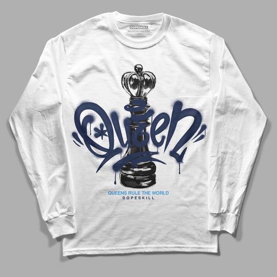 Jordan 3 "Midnight Navy" DopeSkill Long Sleeve T-Shirt Queen Chess Graphic Streetwear - White