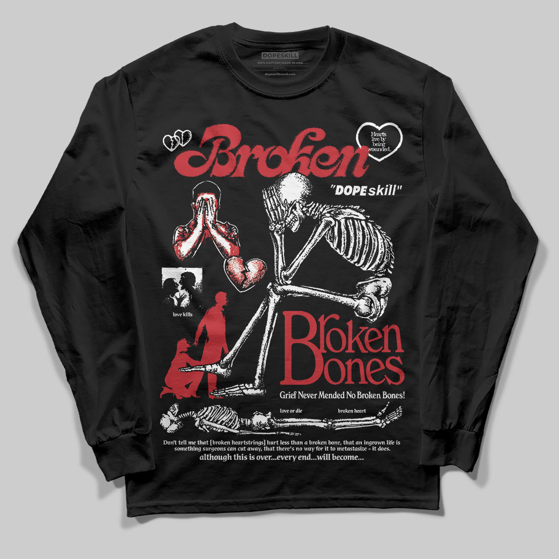 Jordan 11 Retro Low Bred (2025) DopeSkill Long Sleeve T-Shirt Broken Bones Graphic Streetwear - Black