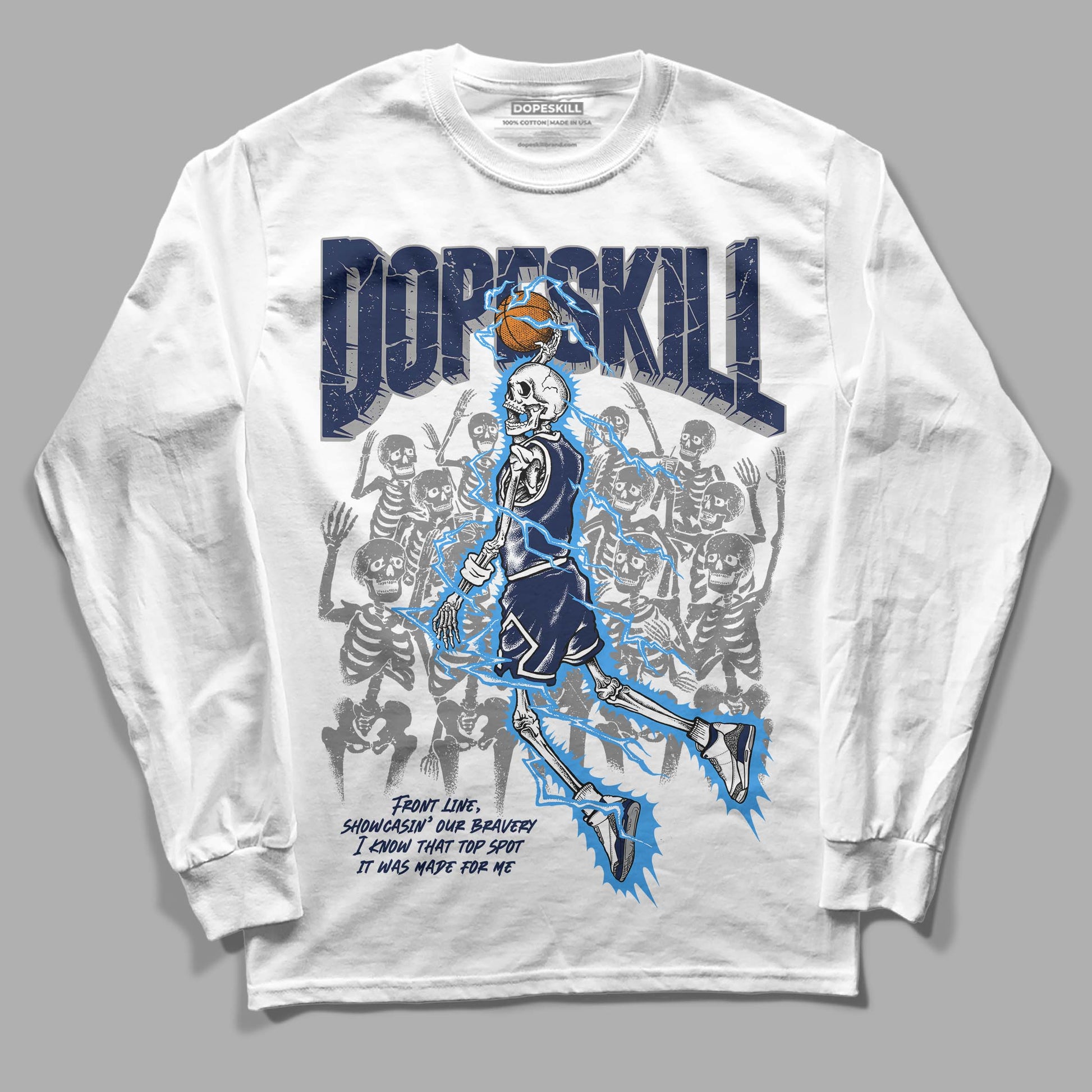 Jordan 3 "Midnight Navy" DopeSkill Long Sleeve T-Shirt Thunder Dunk Graphic Streetwear - White