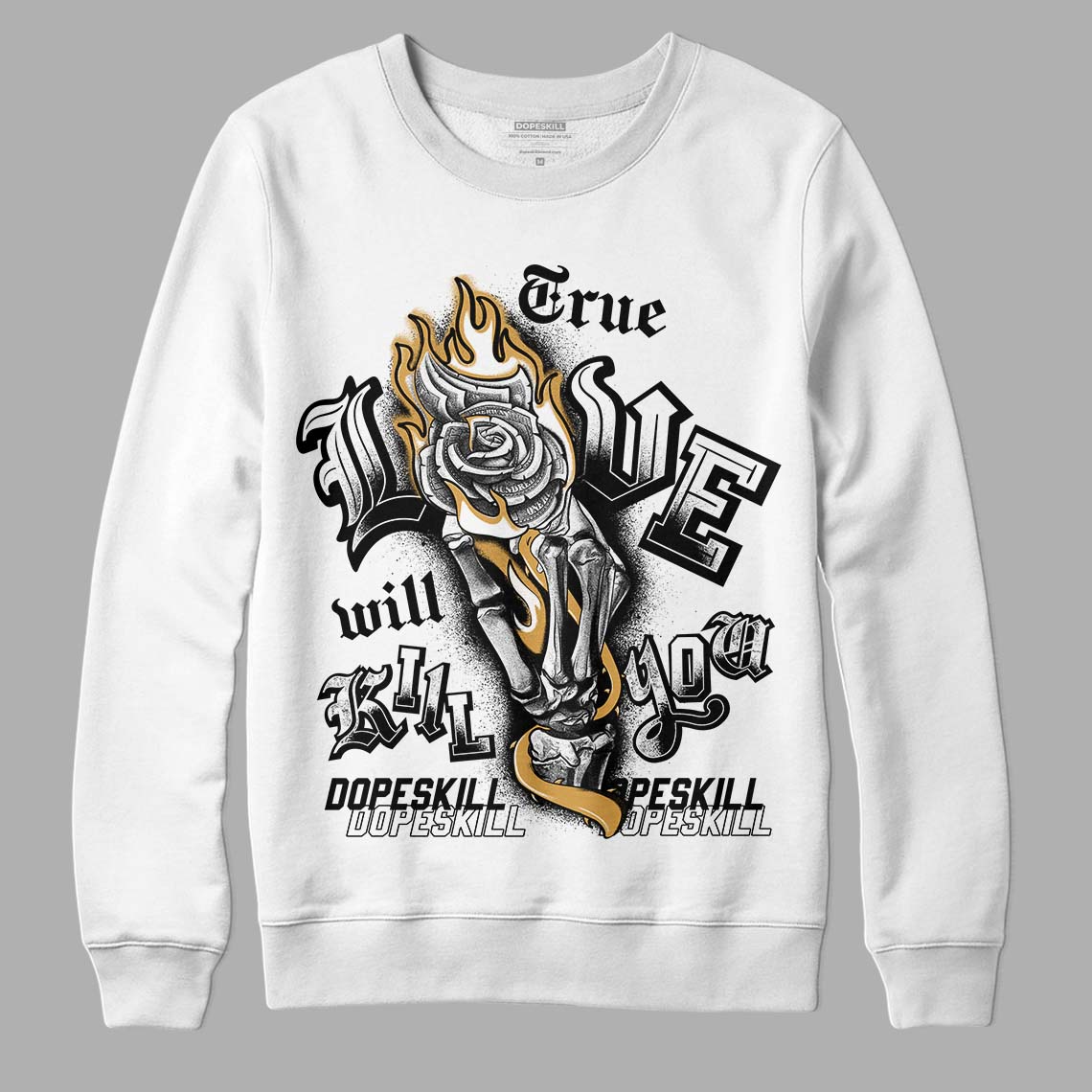 Jordan 11 "Gratitude" DopeSkill Sweatshirt True Love Will Kill You Graphic Streetwear - White