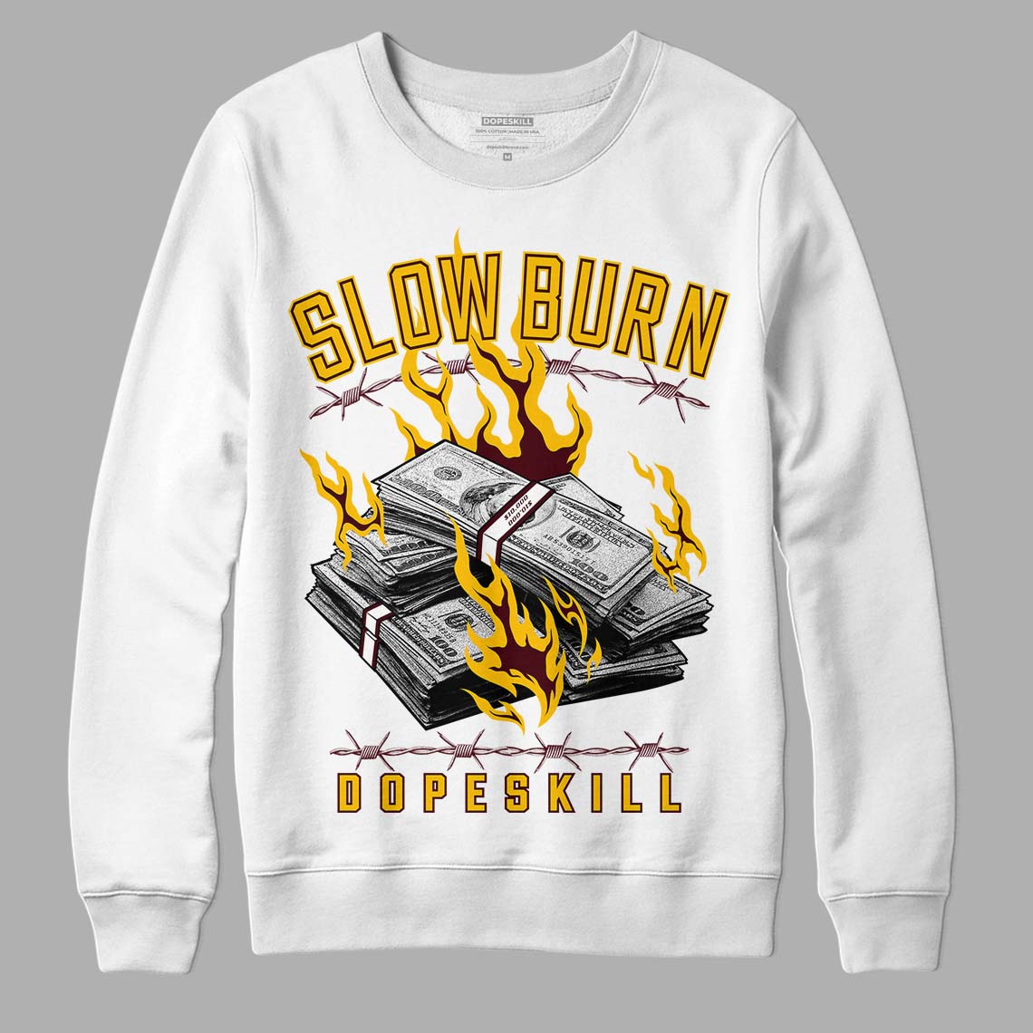 Dunk Yellow Bordeaux DopeSkill Sweatshirt Slow Burn Graphic Streetwear - White