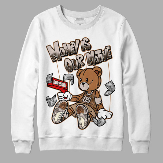 Jordan 3 Retro Palomino DopeSkill Sweatshirt Money Is Our Motive Bear Graphic Streetwear - White