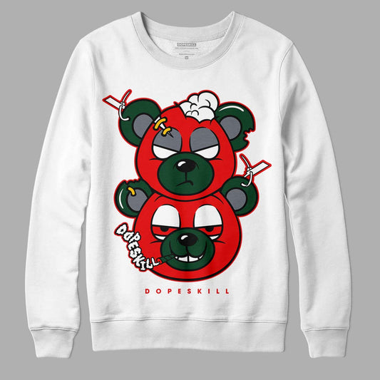 Jordan 2 White Fire Red DopeSkill Sweatshirt New Double Bear Graphic Streetwear - White