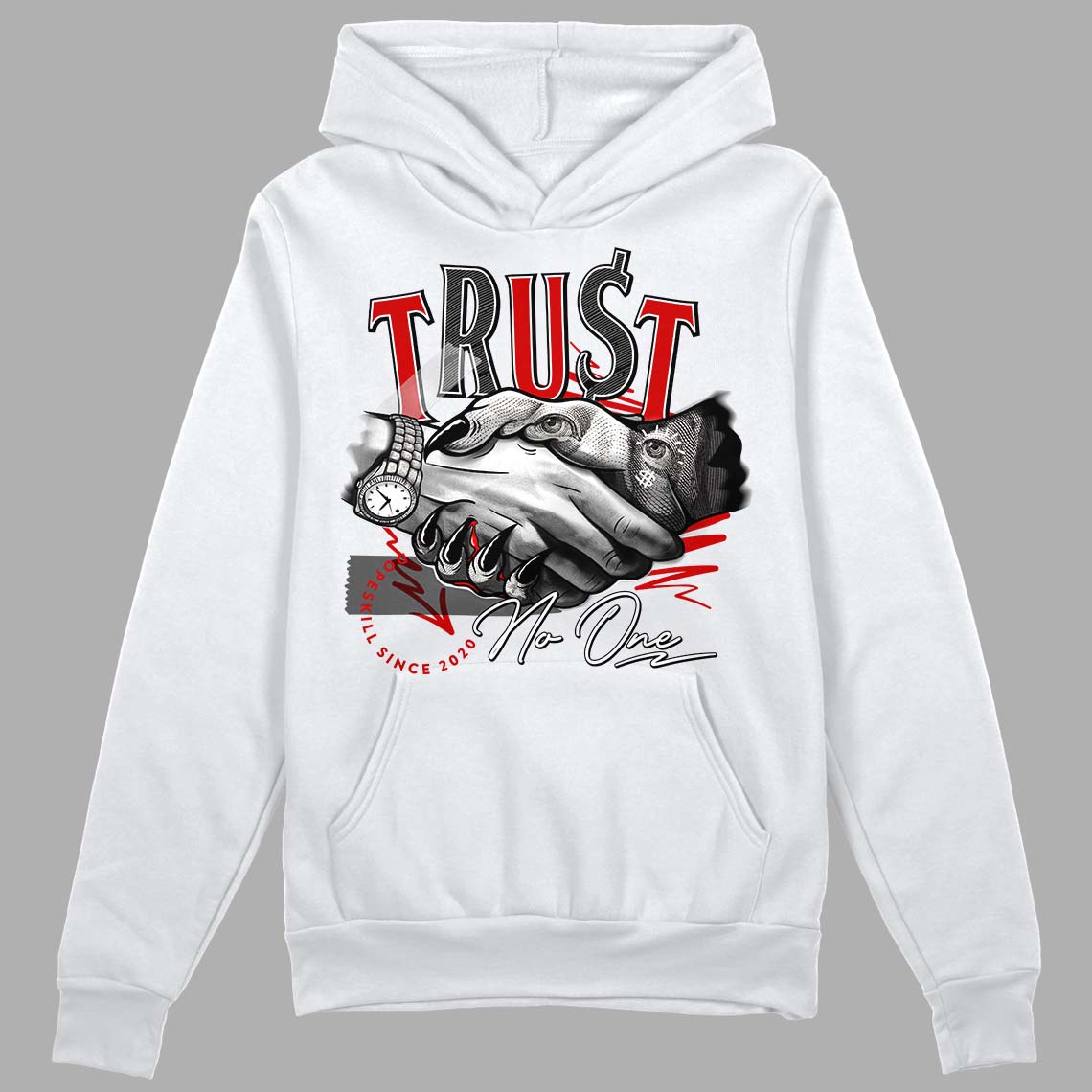 Jordan 1 Retro Low "Black Toe" DopeSkill Hoodie Sweatshirt Trust No One Graphic Streetwear - White