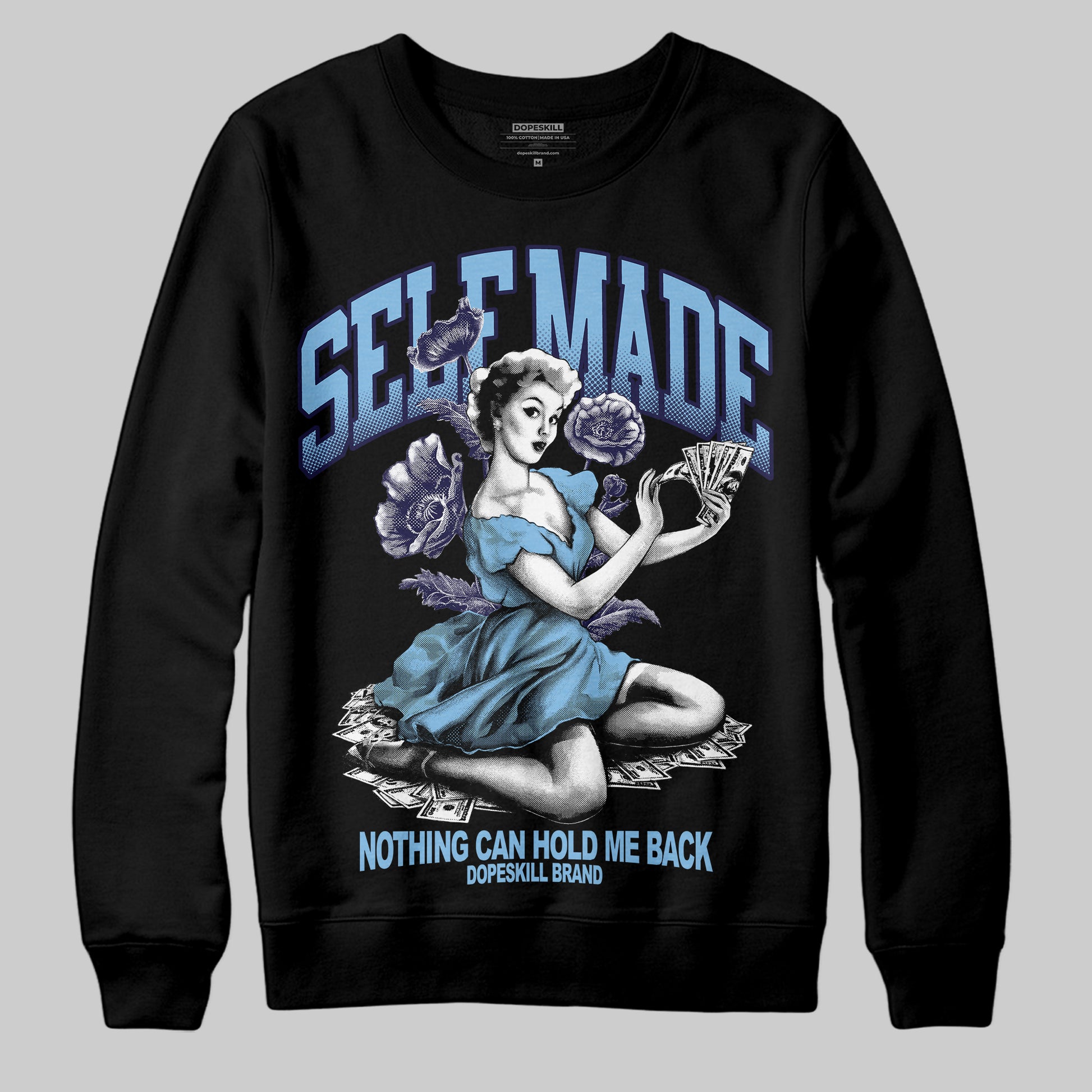 University Blue Sneakers DopeSkill Sweatshirt Self Made Graphic Streetwear - Black