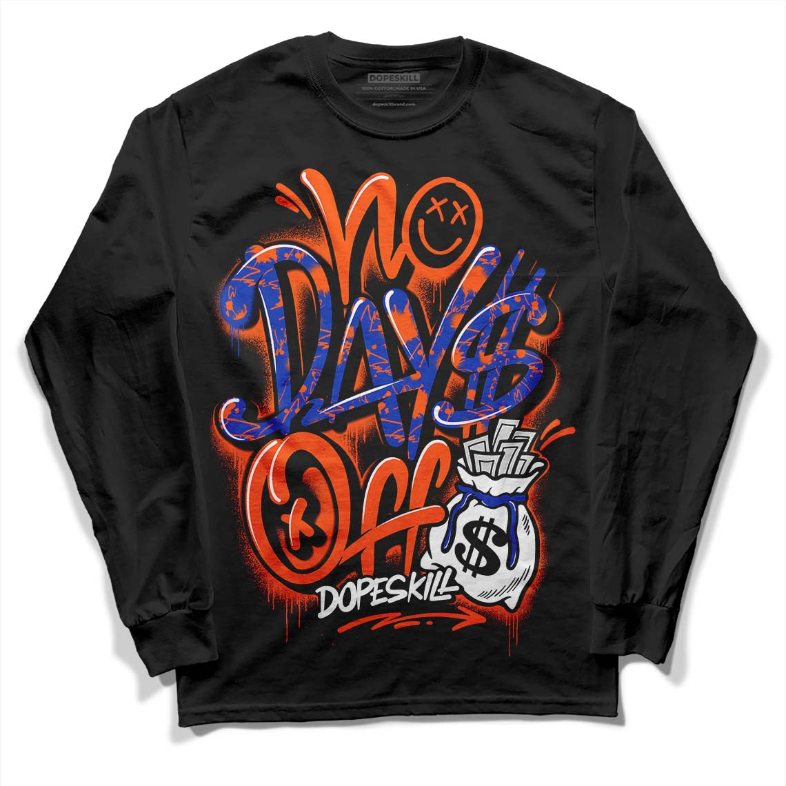 Dunk Low Futura Orange Blaze DopeSkill Long Sleeve T-Shirt No Days Off Graphic Streetwear - Black