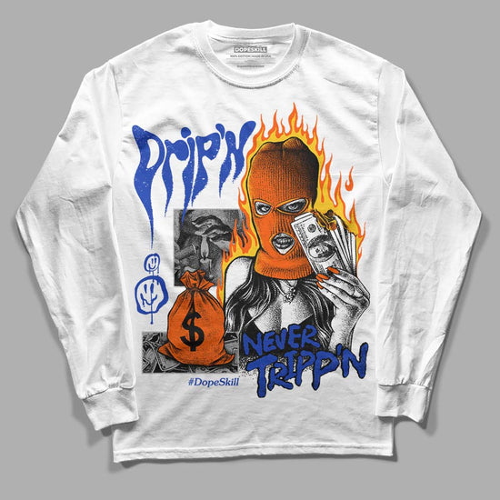 Dunk Low Futura Orange Blaze DopeSkill Long Sleeve T-Shirt Drip'n Never Tripp'n Graphic Streetwear - White 