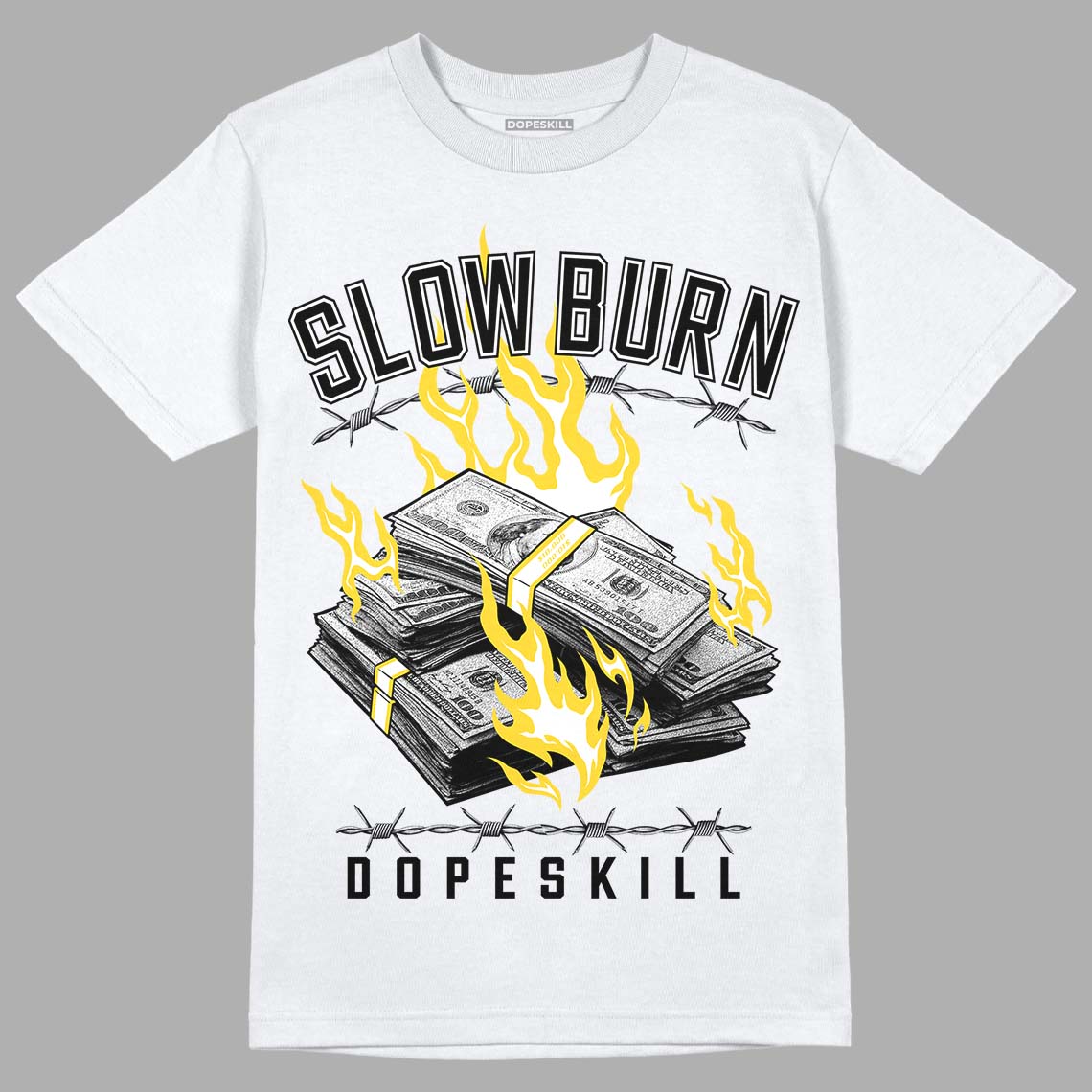 Jordan 4 Tour Yellow Thunder DopeSkill T-Shirt Slow Burn Graphic Streetwear - White