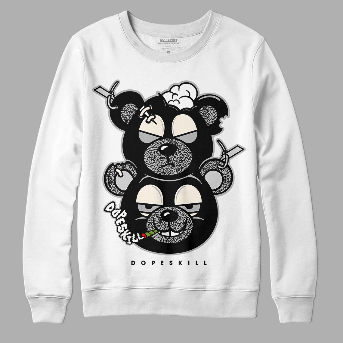 Jordan 3 “Off Noir” DopeSkill Sweatshirt New Double Bear Graphic Streetwear - White