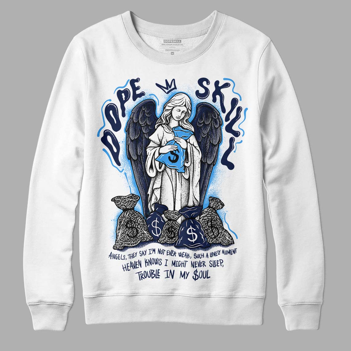 Jordan 3 "Midnight Navy" DopeSkill Sweatshirt Angels Graphic Streetwear - White 