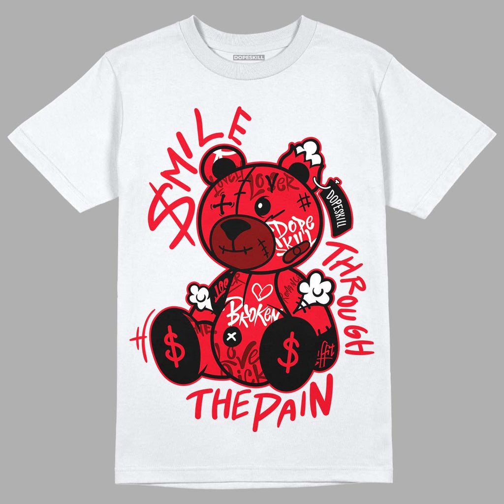 Jordan 4 Red Thunder DopeSkill T-Shirt Smile Through The Pain Graphic Streetwear - White