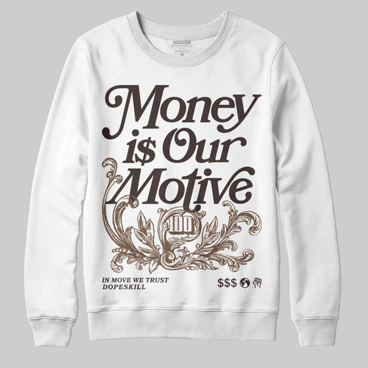 SoleFly x Air Jordan 12 Retro SP 'Cafecito/Baroque Brown' DopeSkill Sweatshirt Money Is Our Motive Typo Graphic Streetwear - White