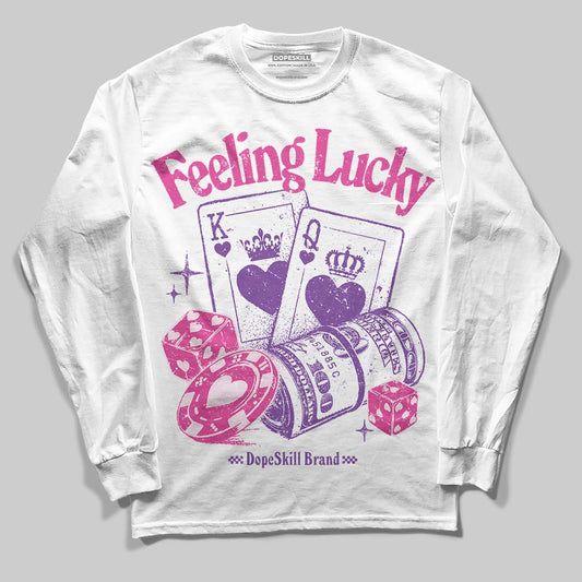 Pink Sneakers DopeSkill Long Sleeve T-Shirt Feeling Lucky Graphic Streetwear  White 
