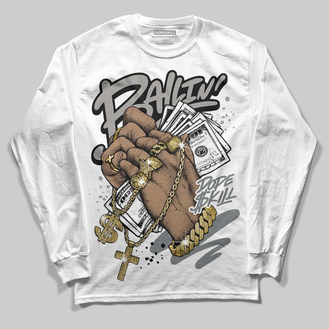Jordan 9 Cool Grey DopeSkill Long Sleeve T-Shirt Always Ballin' Graphic Streetwear - White