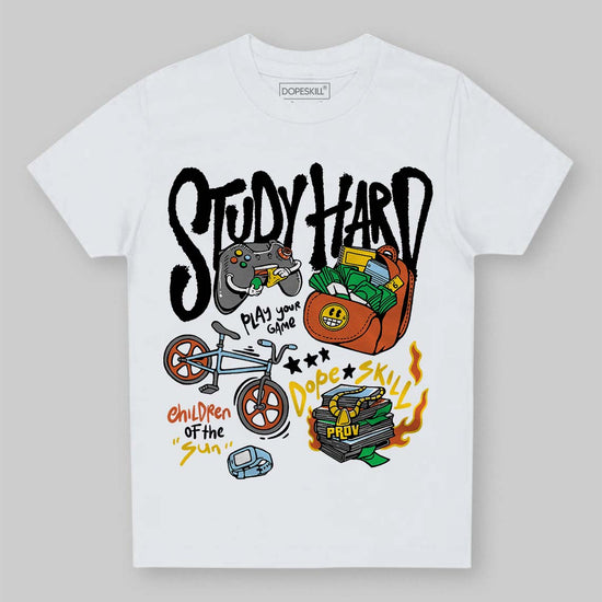 Black and White Sneakers DopeSkill Toddler Kids T-shirt Study Hard Graphic Streetwear - White