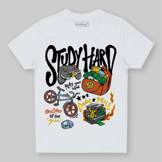 Black and White Sneakers DopeSkill Toddler Kids T-shirt Study Hard Graphic Streetwear - White