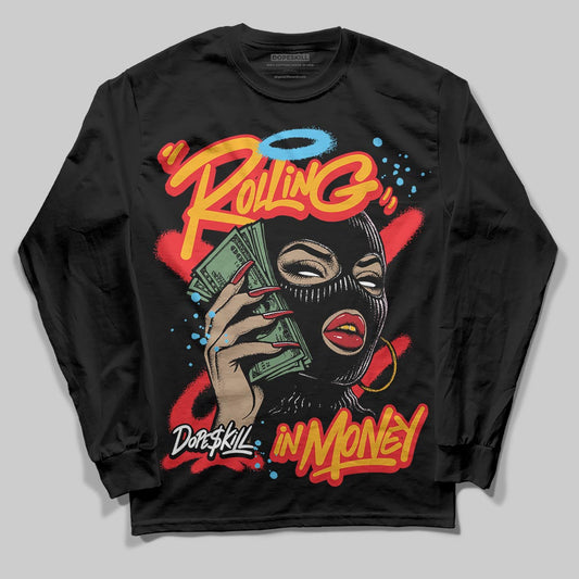 Red Sneakers DopeSkill Long Sleeve T-Shirt Rolling in Money Graphic Streetwear - black