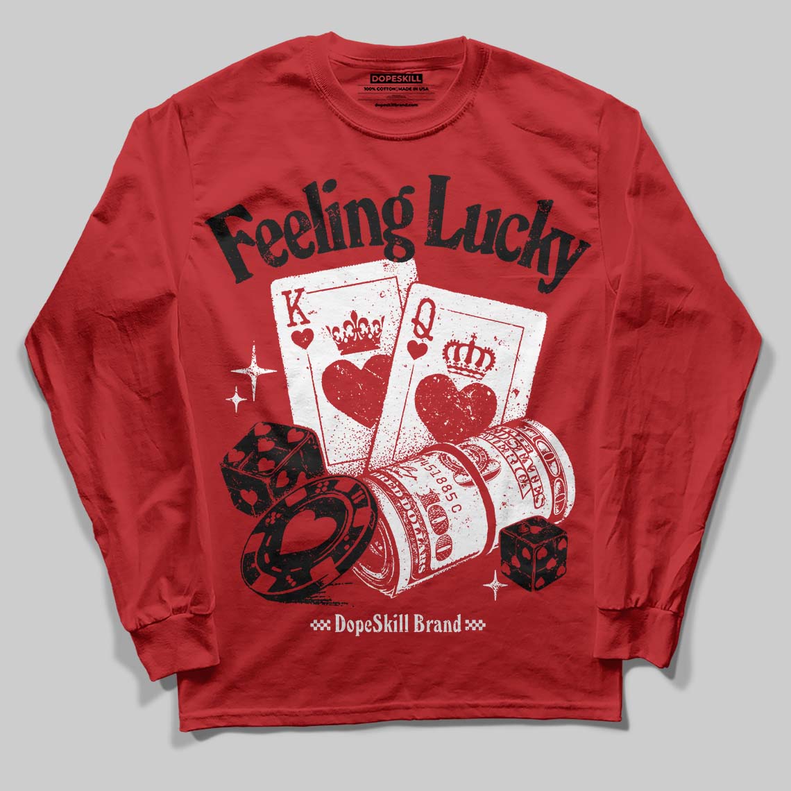 Red Sneakers DopeSkill Long Sleeve T-Shirt Feeling Lucky Graphic Streetwear - Red