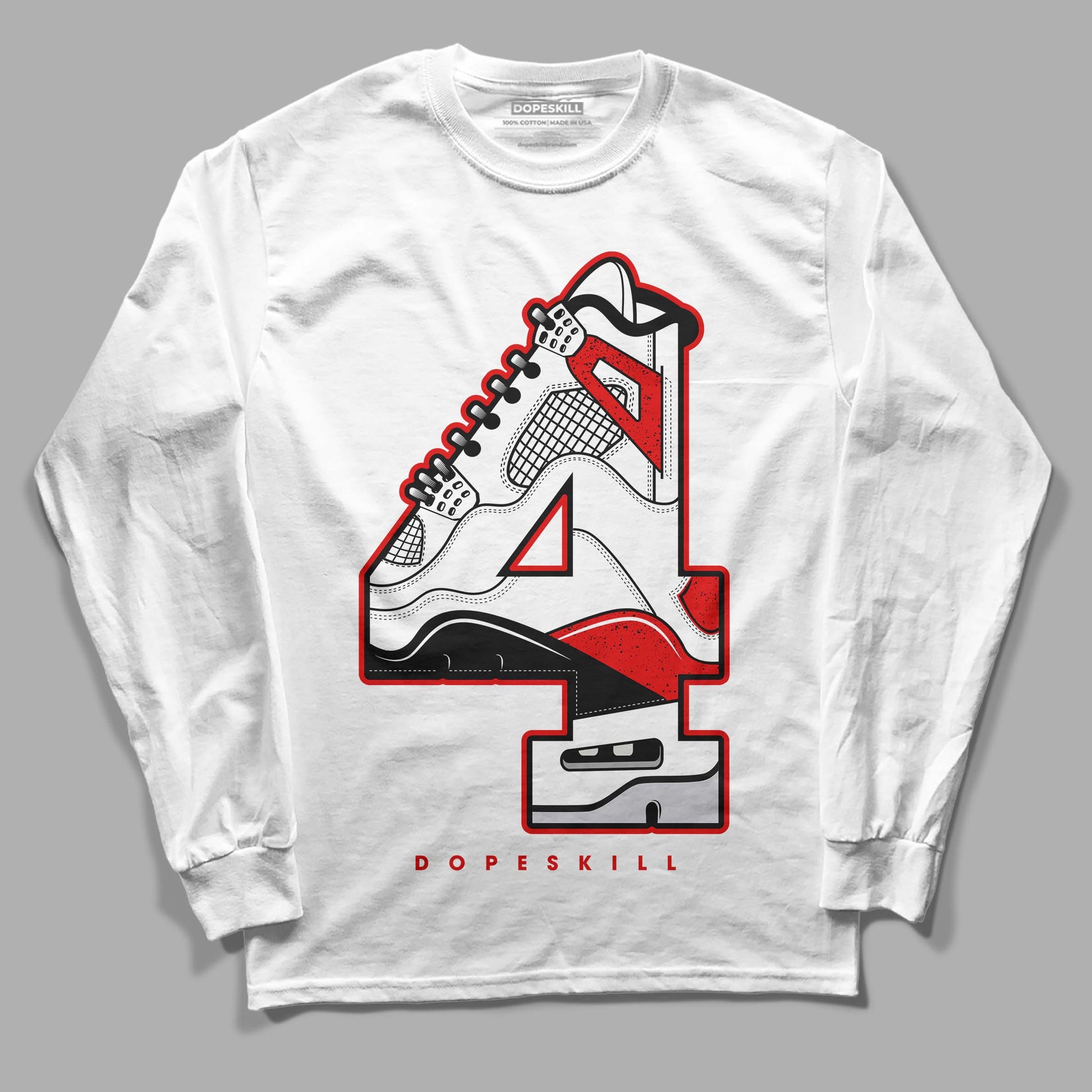 Jordan 4 Retro Red Cement DopeSkill Long Sleeve T-Shirt No.4 Graphic Streetwear - White