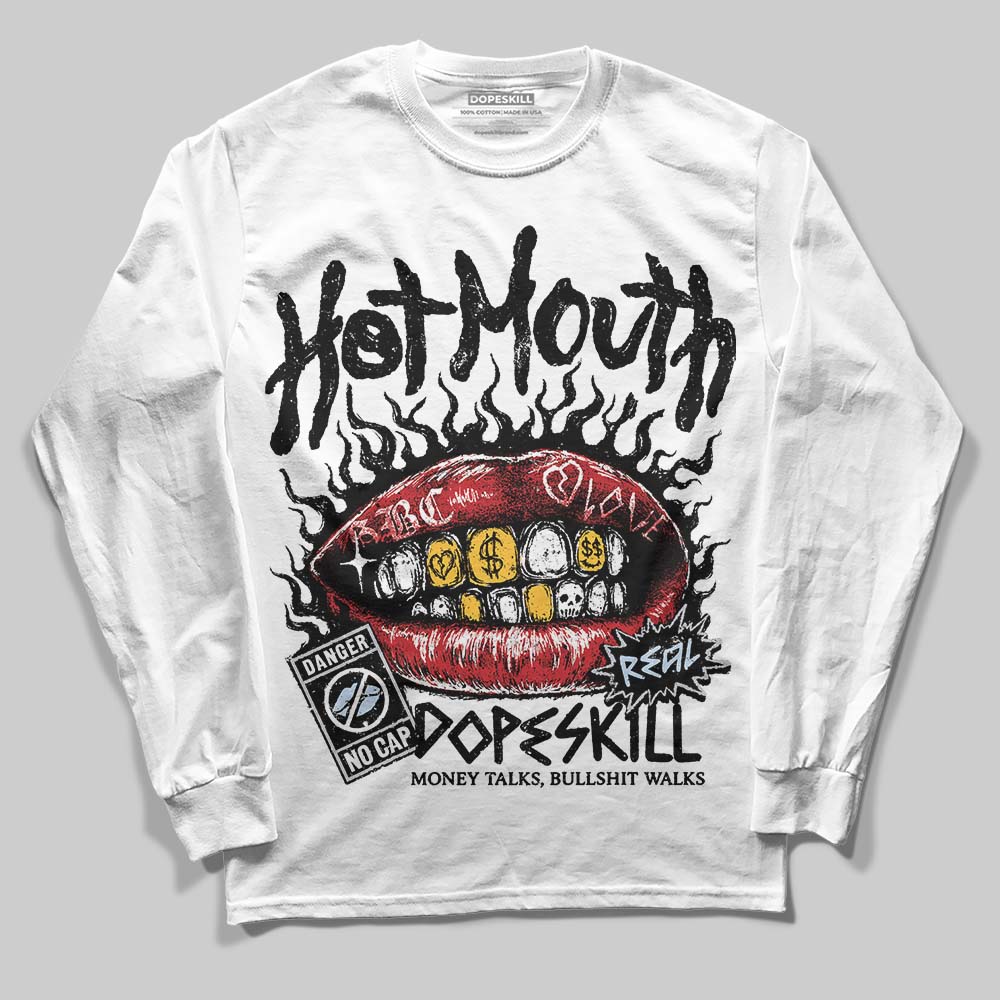 Jordan 5 Retro OG Black Metallic Reimagined DopeSkill Long Sleeve T-Shirt Hot Mouth Graphic Streetwear - White