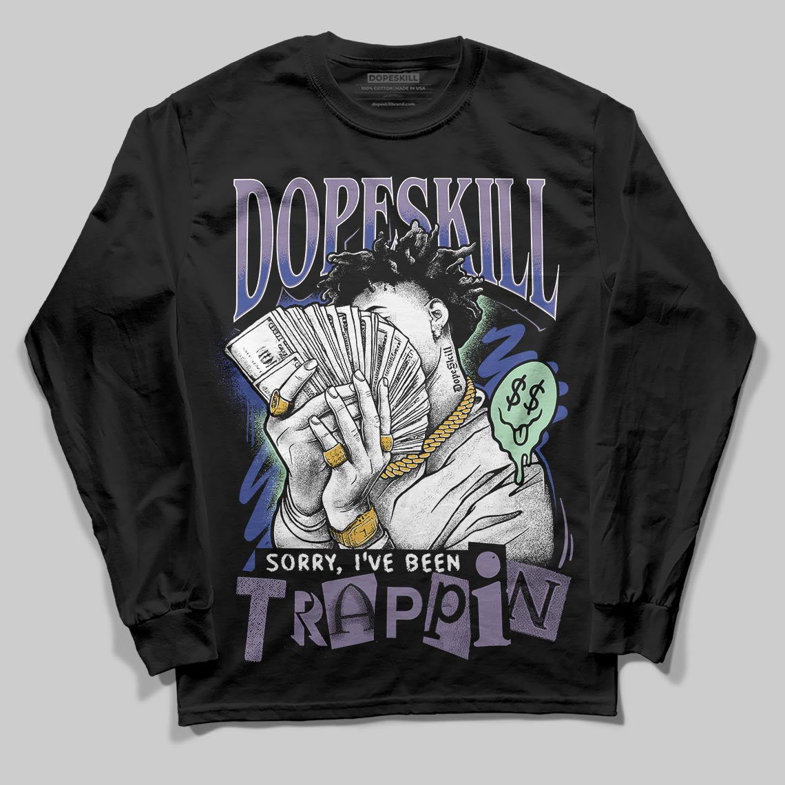 Jordan 1 Retro Low OG Zion Williamson Voodoo Alternate DopeSkill Long Sleeve T-Shirt Sorry I've Been Trappin Graphic Streetwear - Black
