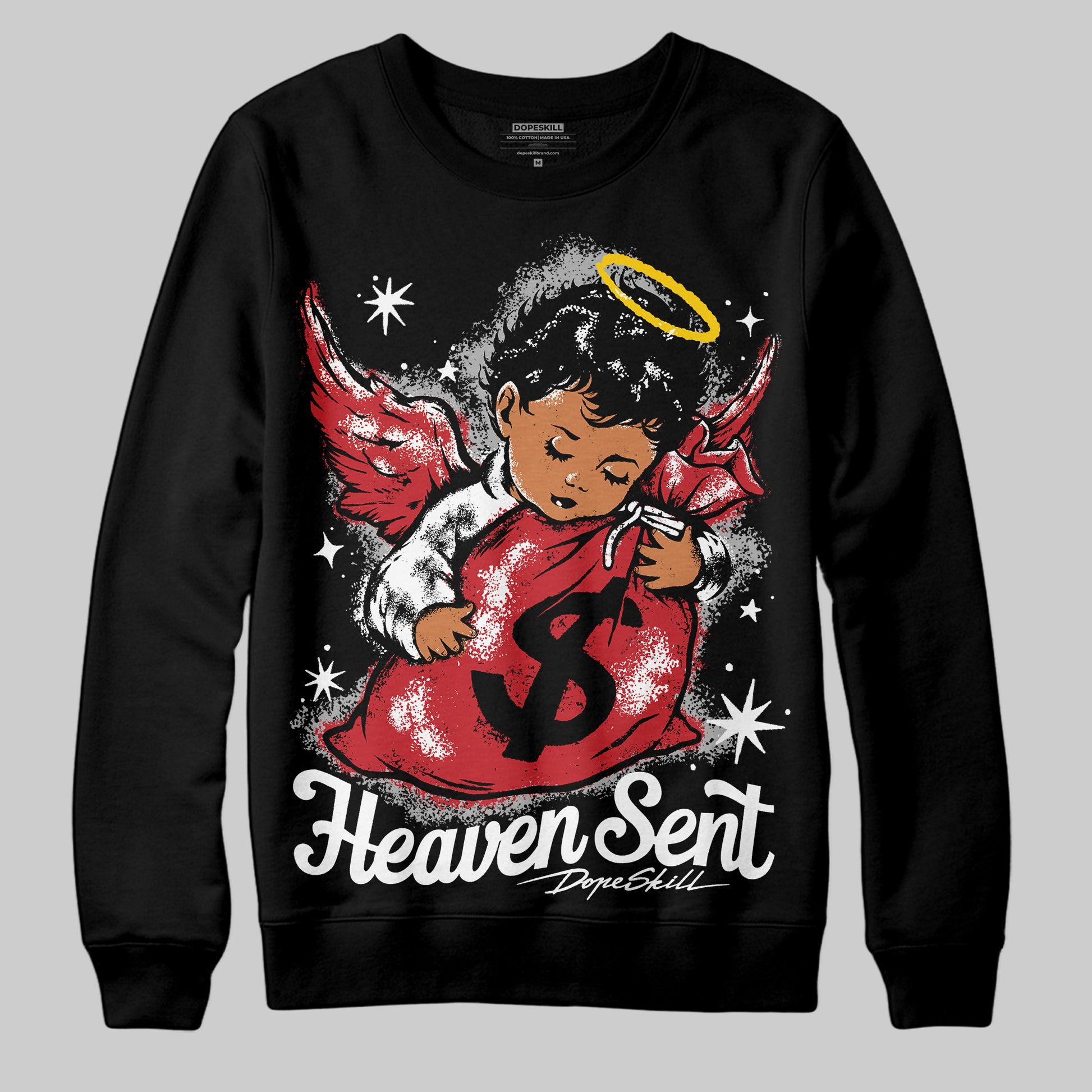 Jordan 11 Retro Low Bred (2025) DopeSkill Sweatshirt Heaven Sent Graphic Streetwear - Black