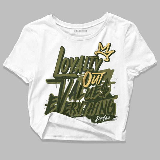 Jordan 4 Retro SE Craft Medium Olive DopeSkill Women's Crop Top LOVE Graphic Streetwear - White