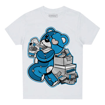 Jordan 4 Retro Military Blue DopeSkill Toddler Kids T-shirt Bear Steals Sneaker Graphic Streetwear - White