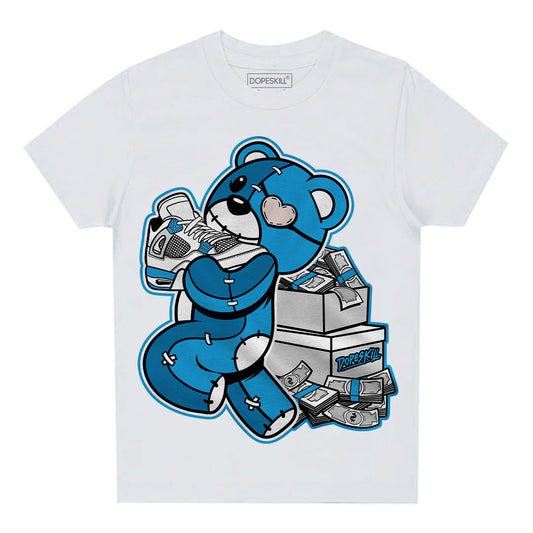 Jordan 4 Retro Military Blue DopeSkill Toddler Kids T-shirt Bear Steals Sneaker Graphic Streetwear - White