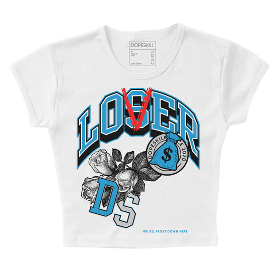 Jordan 4 Retro Military Blue DopeSkill Women's Crop Top Loser Lover Graphic Streetwear - White