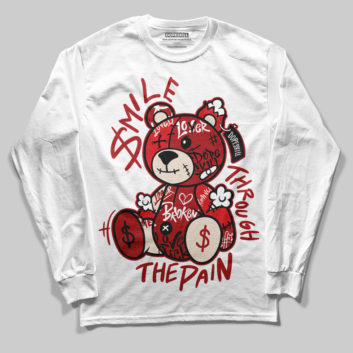 Adidas Samba OG ‘Talchum Pack ‑ Scarlet’ DopeSkill Long Sleeve T-Shirt Smile Through The Pain Graphic Streetwear - White