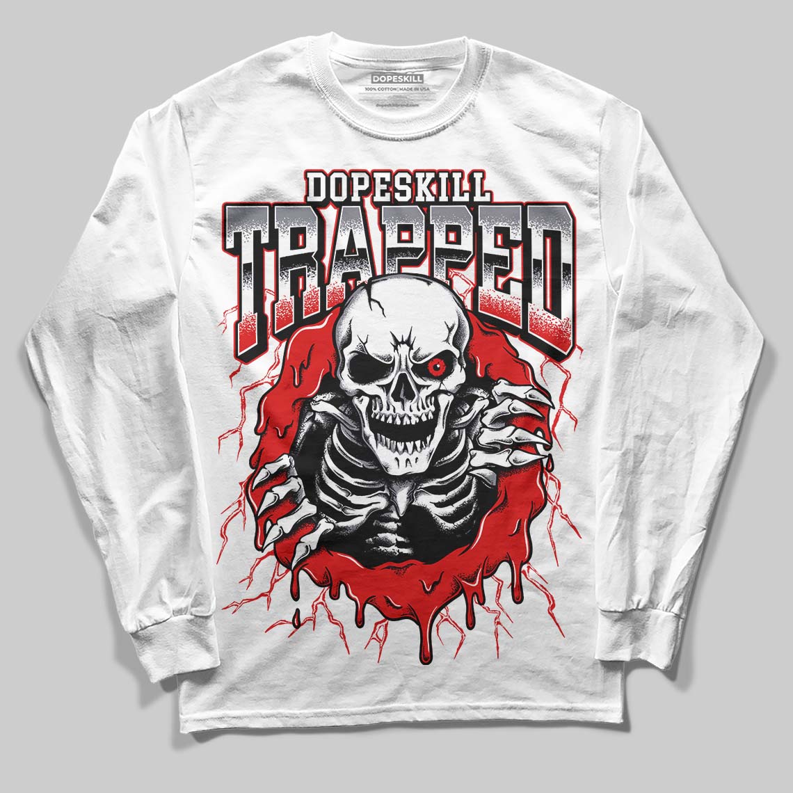 Jordan 9 Retro Gym Red DopeSkill Long Sleeve T-Shirt Trapped Halloween Graphic Streetwear - White 