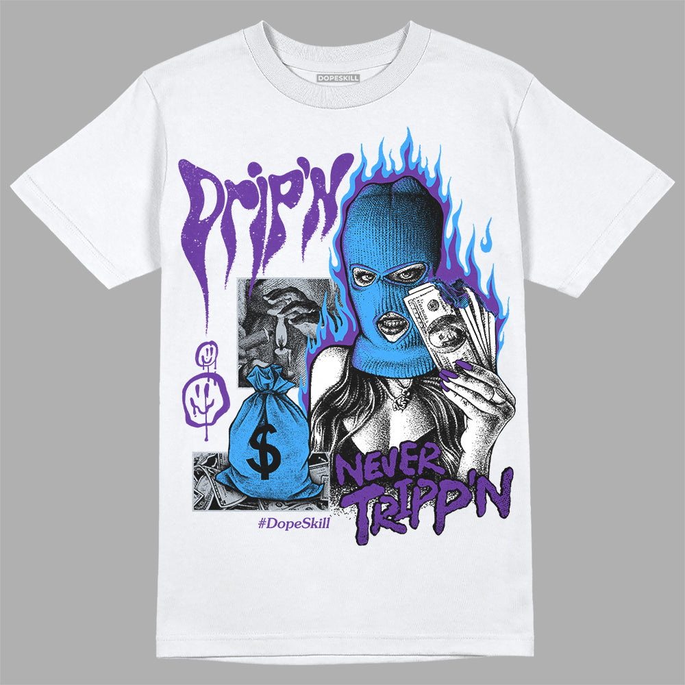 Jordan 3 Retro Dark Iris DopeSkill T-Shirt Drip'n Never Tripp'n Graphic Streetwear - White