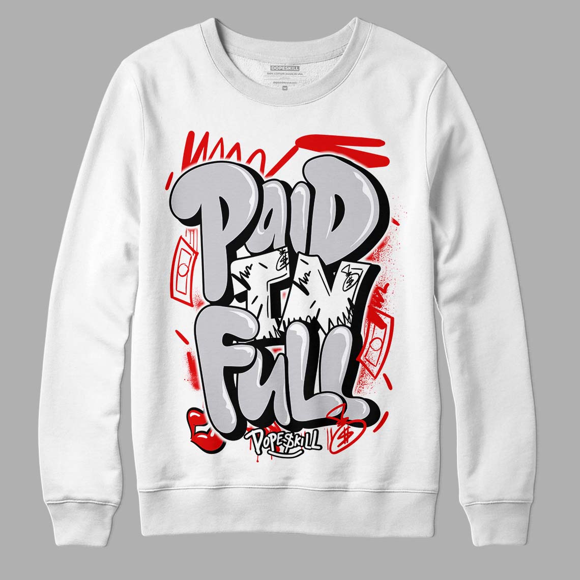 Jordan 2 Retro "Black Cement" DopeSkill Sweatshirt New Paid In Full Graphic Streetwear - White 