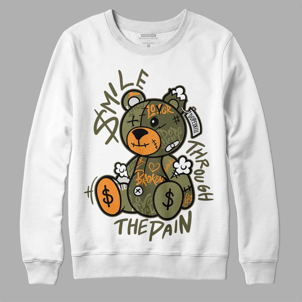 Jordan 5 “Olive” DopeSkill Sweatshirt Smile Through The Pain Graphic Streetwear - White 