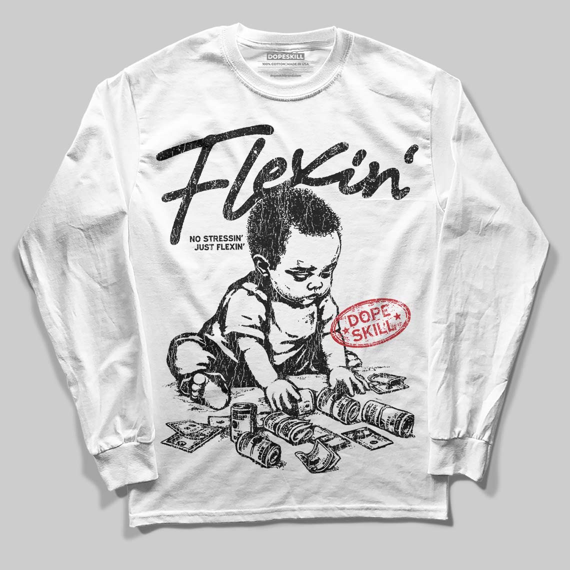 Jordan 4 “Black Cat” (2025) DopeSkill Long Sleeve T-Shirt Flexin' Graphic Streetwear - White