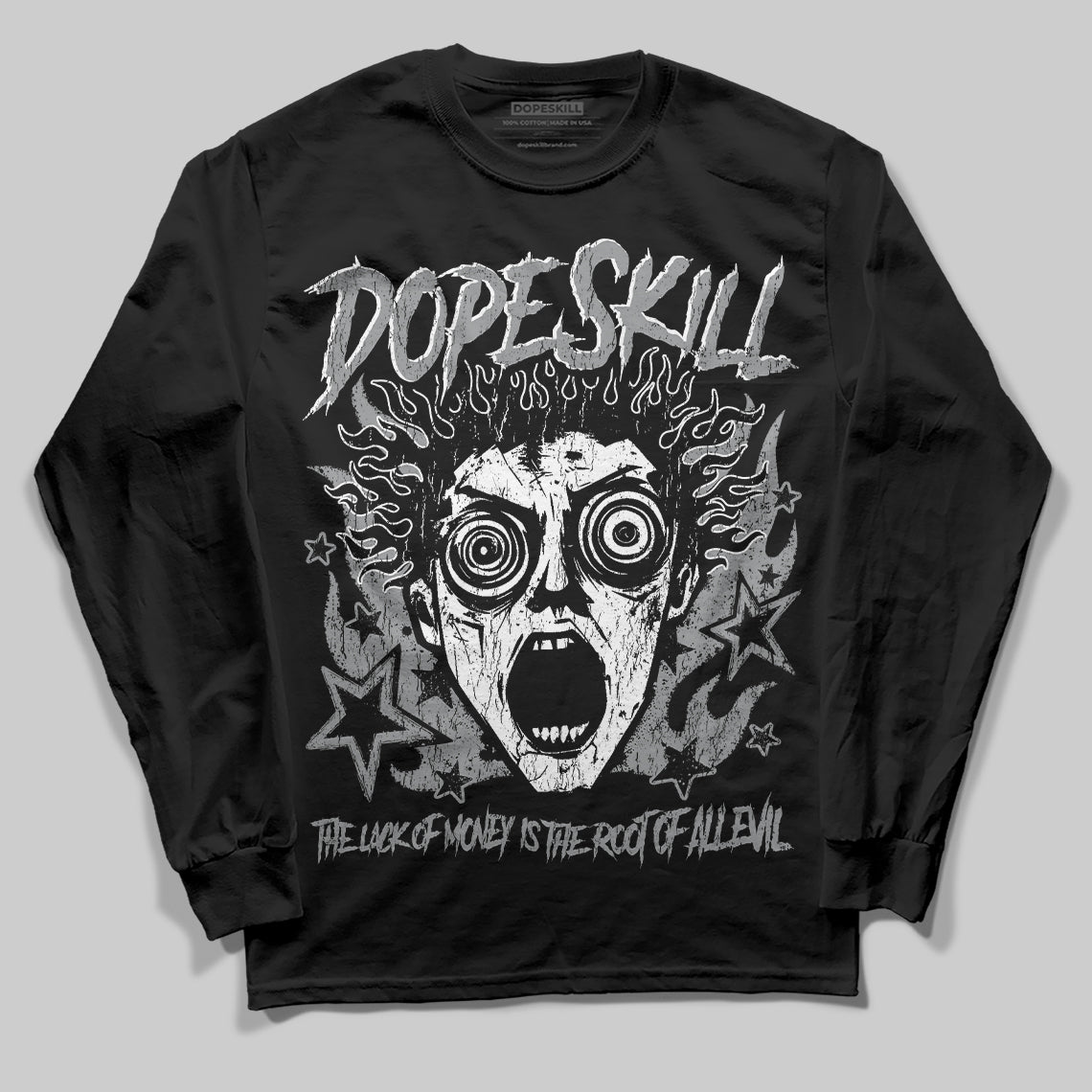 Jordan 5 Retro Wolf Grey (2026) DopeSkill Long Sleeve T-Shirt Root of Evil Graphic Streetwear - Black